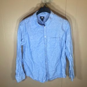 H&M XL Blue Linen/Cotton Dress Shirt